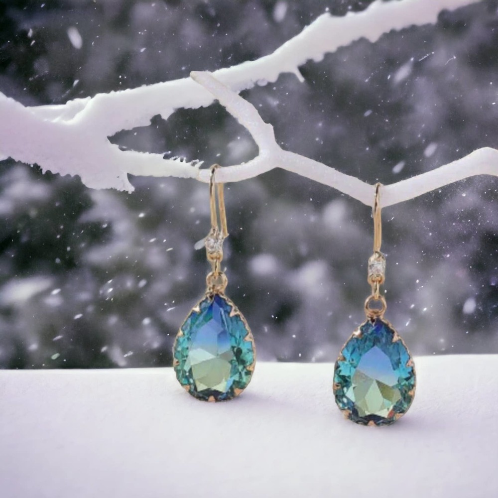 New Blue Green Glass Drop Earrings Hook Earrings Jewelry Colorful Dangle - Picture 8 of 8